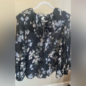 H&M Floral Black and Blue Blouse